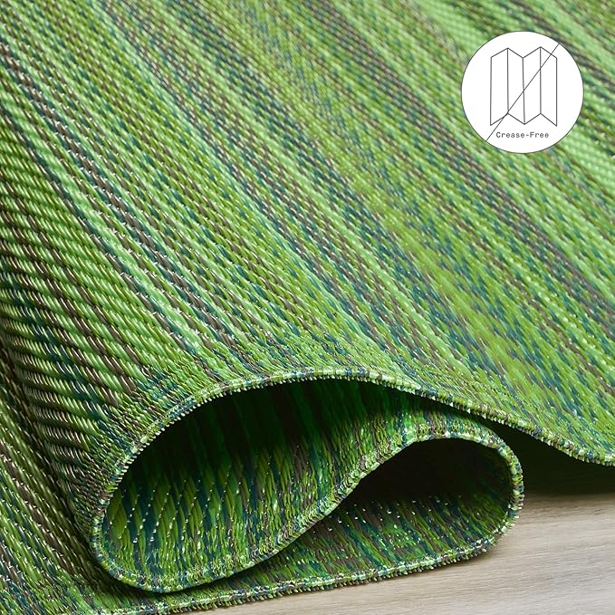 Fab Habitat Outdoor Rug - Waterproof, Fade Resistant, Crease-Free - Premium Recycled Plastic - Striped - Patio, Deck, Porch, Balcony, Laundry Room - Cancun - Green - 4 x 6 ft
