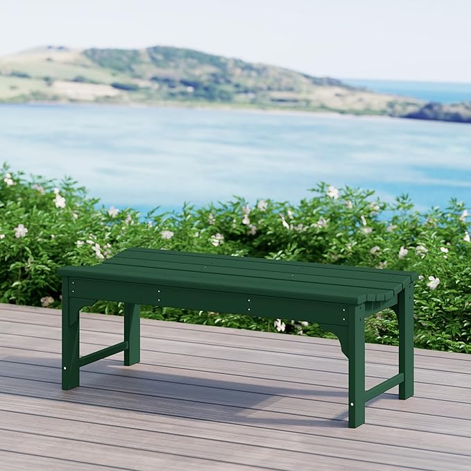 WestinTrends Malibu Outdoor Bench, All Weather Resistant Poly Lumber Backless Patio Garden Bench, Adirondack Curved Bench Seat for Comfort, Dark Green