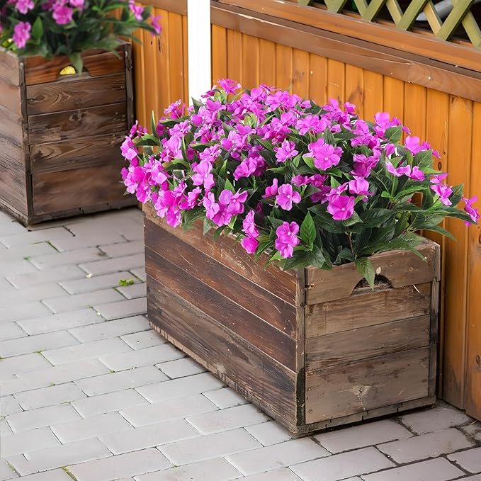 Artificial Flowers for Outdoors Silk Impatiens Flowers Faux Flowers Impatien Bushes Artificial Impatiens for Pot Patio Lawn Garden Hanging Basket Porch Decor (8, Purple)