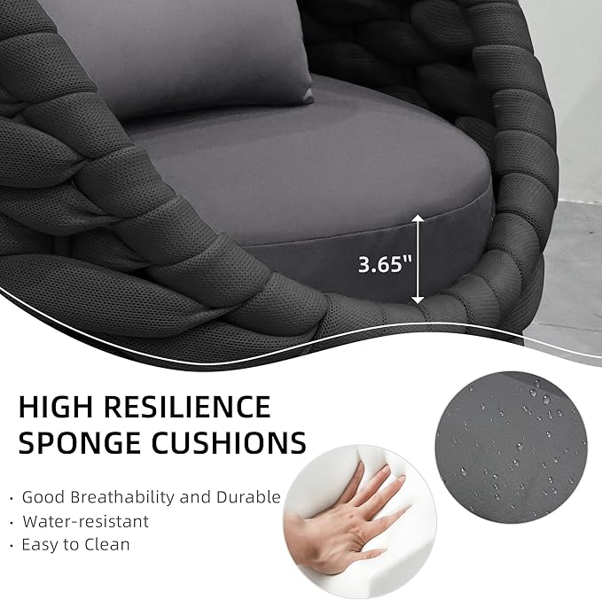 6 Pieces Patio Furniture Set, Outdoor Rope Conversation Sectional Patio Sofa with 6 Seater for Backyard, Porch, Modern Armchairs with Thickness Cushions and Side Table, Dark Grey