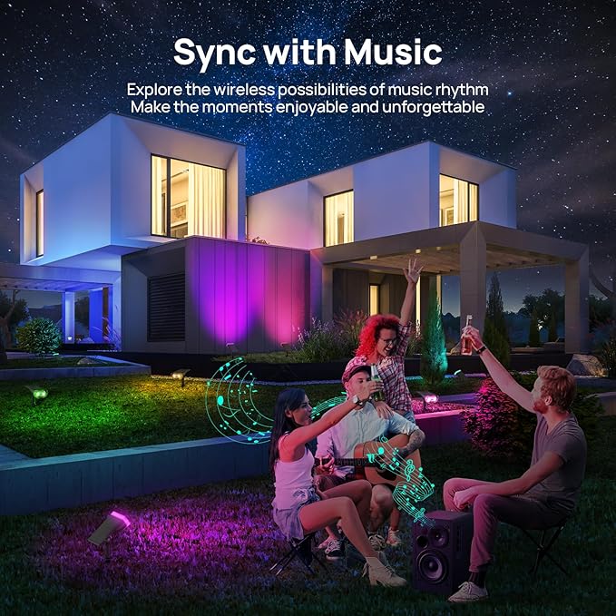 Linkind Smart Solar Lights Outdoor SL5 with Motion Sensor, APP Control Color Changing Spot Lights Outdoor, Halloween Decorations, IP65 Landscape Lighting for Yard, Garden (4 Pack with hub)