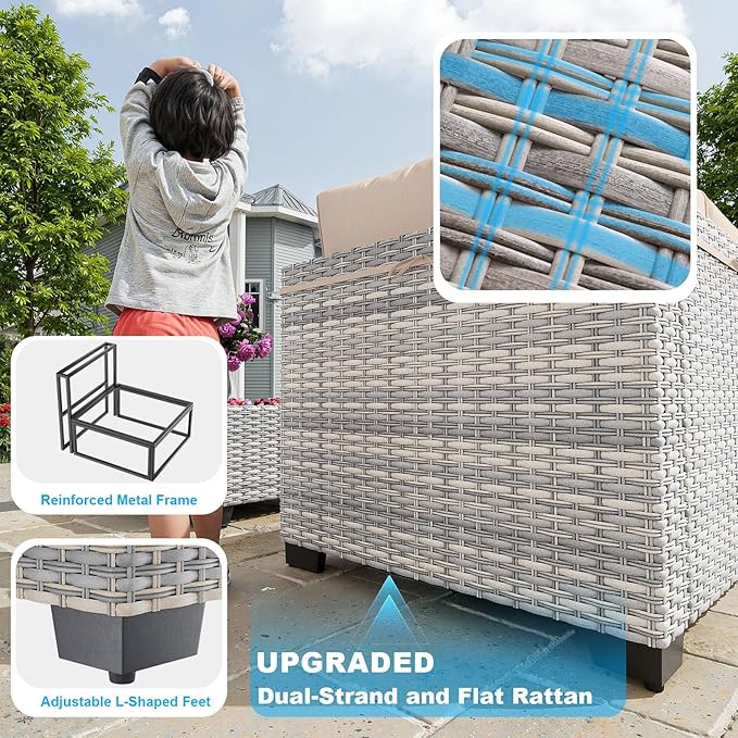 10-Piece Patio Furniture Set, Outdoor Patio Furniture with Swivel Chairs Set, Thick Cushions, Modular Patio Sofa, Dual-Strand Wicker Rattan, Rust-Resistant Frame, Sand