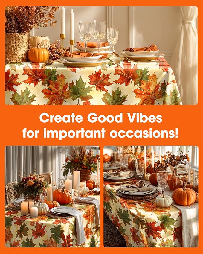 Pureegg Plastic Table Cloth Disposable 8 Pack, 54 x 108 Inch Table Cloths, Thanksgiving Decorations, Harvest Party, Fall Tablecloths, Rectangle Tables, Leakproof & Sturdy, Autumn Maple
