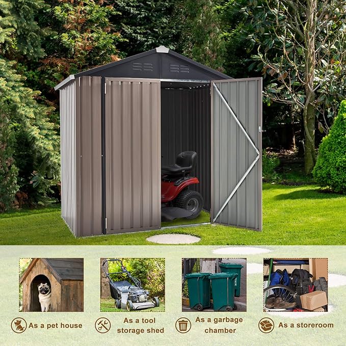 U-MAX 6x6 Storage Sheds & Outdoor Storage, Small Outdoor Storage Garden Outside Shed kit, Galvanized Metal Utility Shed for Backyard, Patio and Lawn