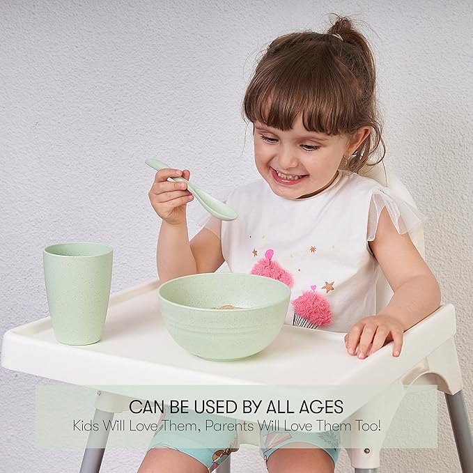 Wheat Straw Dinnerware Sets | Unbreakable Dinnerware Sets | Dishwasher Microwave Safe Dinnerware | Eco Friendly Non Breakable Dinnerware Sets | RV Outdoor Camping (Green, Service for 4 (28 pcs))