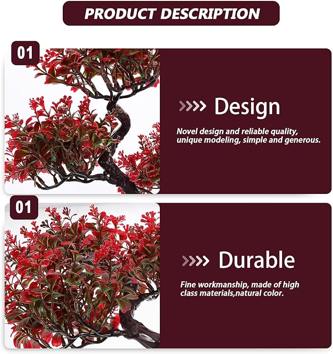 Cabilock Artificial Bonsai Tree, Fake Potted Bonsai Plants Decoration, Desktop Realistic Welcoming Pine Ornament for Home Office Entryway Chests Decor, Red