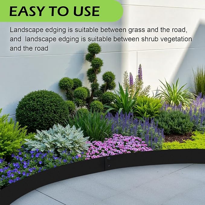 Garden 5PCS Steel Landscape Lawn Edging - 40" L x 7" H (16.7ft Total) Galvanized Steel Landscape Lawn Edging Dentoid Bendable Metal Strips - in Edging Border w/ 6 Clips - Yard Pathway Divider