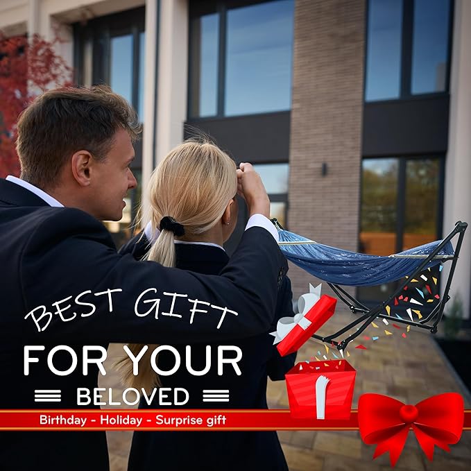 Tranquillo UniGen Hammock, Hammock with Stand Heavy Duty Indoor/Outdoor Hammock with Signature Steel Stand, 600lbs Premium Foldable, Durable 2-Layered Soft Polyester, Aegean