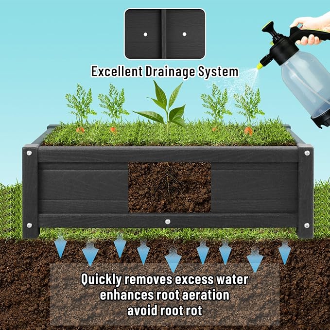 HDPE Raised Garden Beds Outdoor,Rot-Resistant and Non-Cracking,Outdoor Planter Boxes Rectangle with Drainage Holes for Yard,Lawn Black