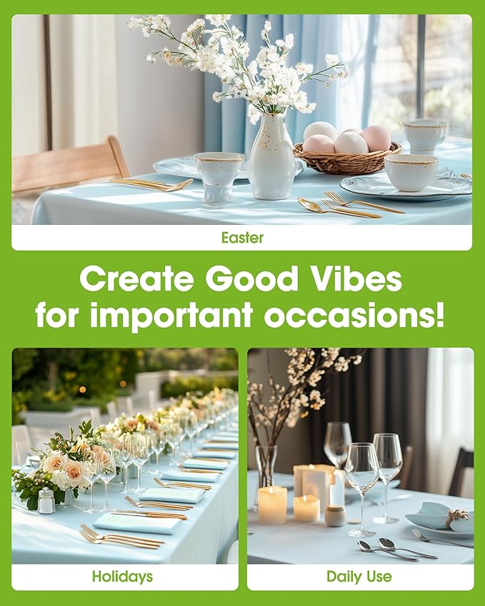 Pureegg Plastic Table Cloth Disposable 8 Pack, 54 x 108 Inch Table Cloths, Easter Party, Picnic, Wedding, Decorative Tablecloths, Rectangle, Baby Blue Plastic Cover, Leakproof & Sturdy, Light Blue