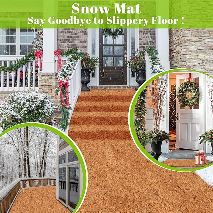 Riare 3 Pack 16 × 118 Inch No-Slip Ice and Snow Carpet Mats- Natural Coconut Fiber Carpet Anti-Slip Coir Mat for Winter Walkways Front Door Stairs Porch Outdoor Garden Patio Safe &Stable Walking