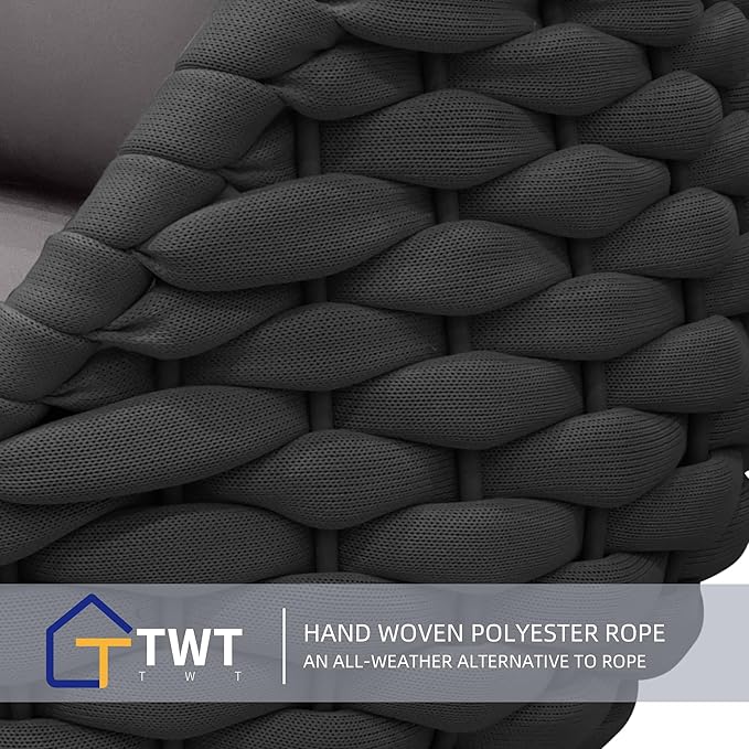 TWT 3 Pieces Aluminum Patio Furniture Set, Hand Woven Polyester Rope Modern Outdoor Set w/Washable Cushion Conversation Sofa Set Apartment Furniture for Poolside Balcony (Dark Grey)