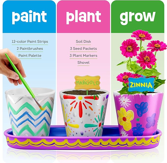 Dan&Darci Paint & Plant Stoneware Flower Gardening Kit - Gifts for Girls & Boys Ages 6-12 - Kids Arts & Crafts Project Birthday Gift, STEM Activity for Age 6, 7, 8, 9, 10, 11 & 12 Year Old Girl (2)
