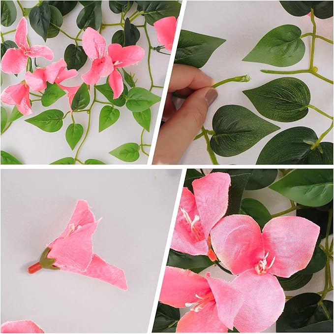 Artificial Hanging Flowers Bougainvillea, UV Resistant Fake Plastic Faux Flower Fabric Vine for Indoor Outdoor Garden Porch Eave Wedding Wall Décor