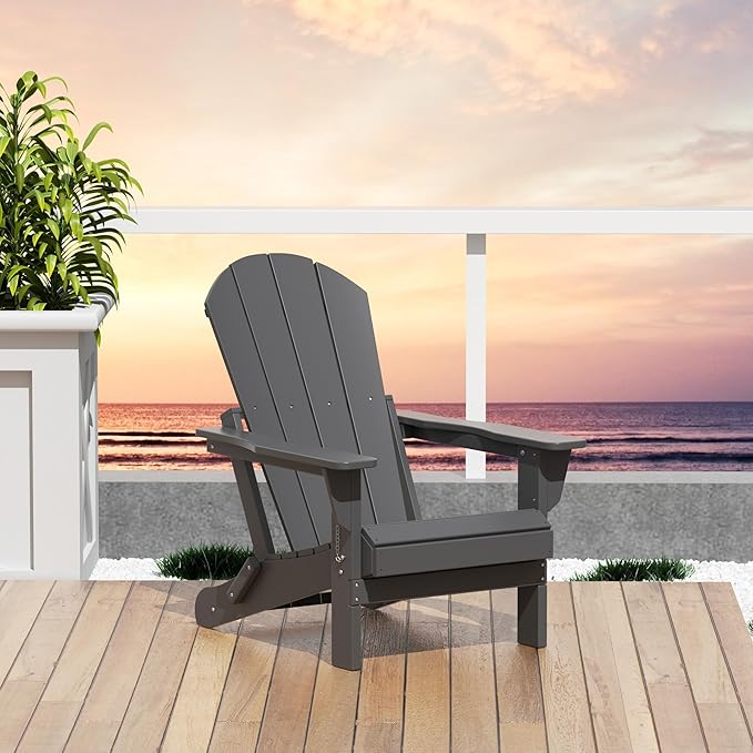 Westin Outdoors Laguna WO Home Outdoor Adirondack Folding Chair Lounger Seat Traditional Retro Home Furniture for Beach, Balcony, Backyard, Lawn, Patio, Pool, Deck, Garden (Gray)