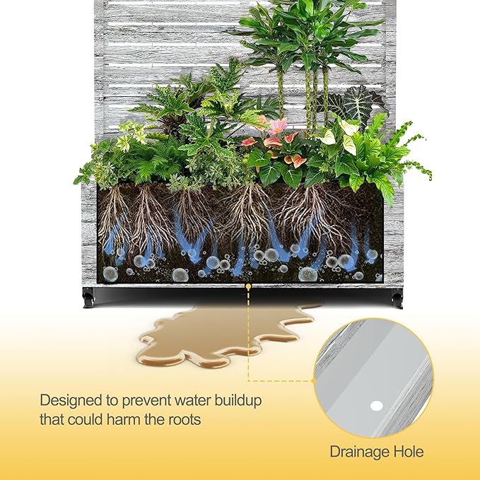 Raised Garden Bed with Trellis and Wheels,73"x35"x16" Metal Raised Garden Bed,White Wood Finish Metal Planter with Climbing Trellis for Vines & Vegetables