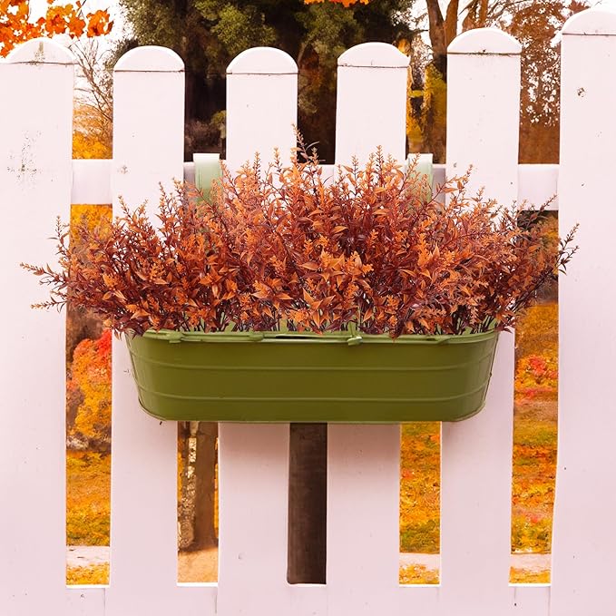 RECUTMS Artificial Fall Outdoor Plants Faux Lavender Flowers Fake Greenery 12 Bundles UV Artificial Flowers for Outside Fake Lavender Plants Faux Greenery for Garden Patios Fall Wedding (Brown)