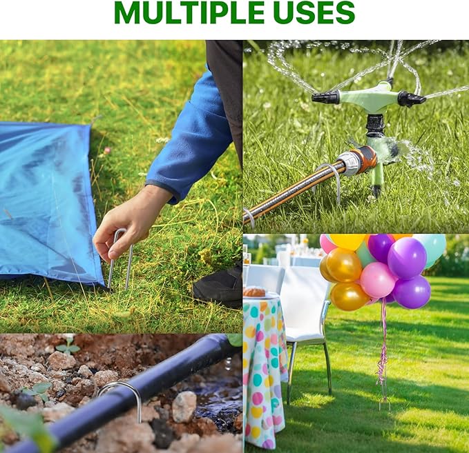 U Shape Garden Stakes 50 Packs 4 Inch 11 Gauge Irrigation Tubing Stakes, Heavy Duty Galvanized Landscape Staples for Tube, Lawns, Landscape Fabrics,Irrigation Hose and Weed Barriers