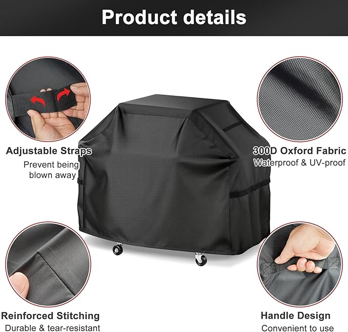 LBTING Grill Cover, 60-inch Heavy Duty 300D Oxford Waterproof Windproof UV Resistant BBQ Gas Grill Cover for Outdoor Barbecue Fit Most Brands Weber, Brinkmann, Char Broil, Holland