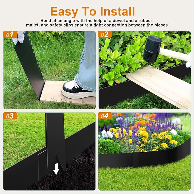 6 Inch Metal Landscape Edging, 6 Pack Heavy Duty Galvanized Steel Garden Edging, Hammer-in Metal Edging for Landscaping for Lawn, Pathway, Yard