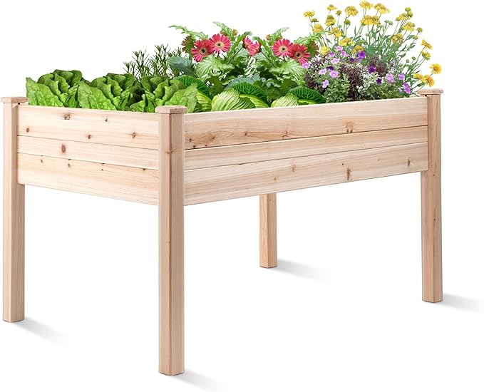 Backyard Expressions 48"x34" Raised Garden Bed - Elevated Wood Planter Box for Healthy Plant Growth, 440 lb Capacity - Natural Color