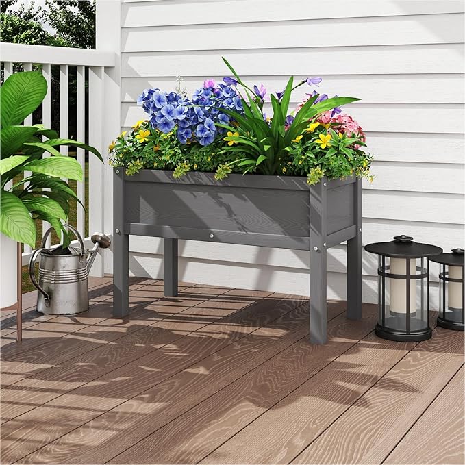 Small HDPE Raised Garden Bed, Elevated Planter Box with Legs, Outdoor All-Weather Planter Raised Beds for Seeds, Herb, Flower, Vegetable (Grey)