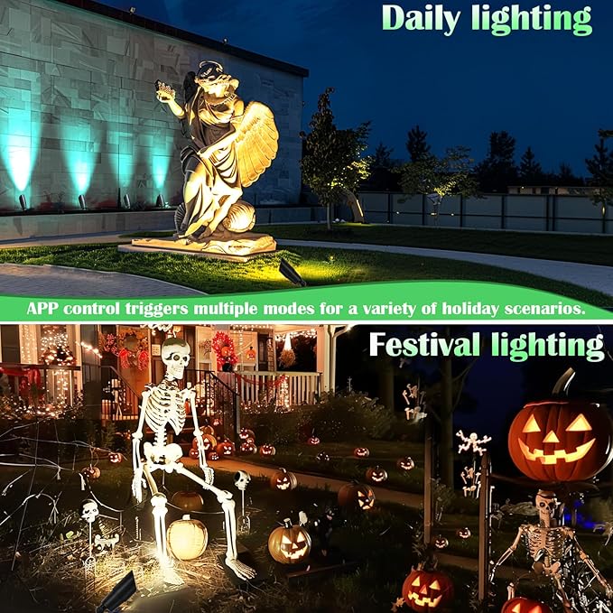 RGB Low Voltage Landscape Lighting, Smart Landscape Spot Lights Outdoor, 12 Volt Color Changing Landscape Lights with Remote/APP/Voice Control, Outdoor Uplights for Garden Yard.