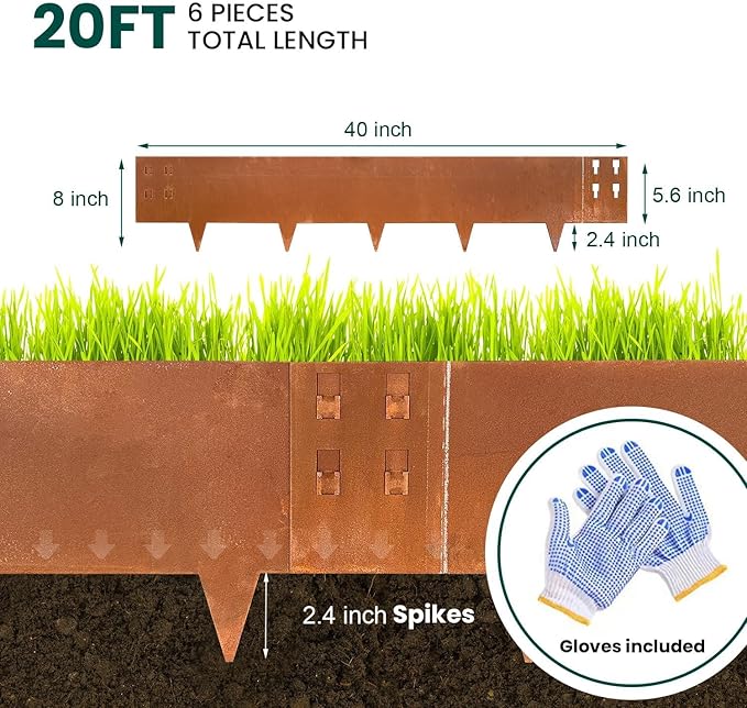 Corten Steel Edging Steel Landscape Edging Metal Garden Edging 8 Inch Metal Landscape Edging Landscaping Rusted 40 Inch Strips Patina 6 pcs Edge for Yard Lawn Outdoor by GZGNEEVL