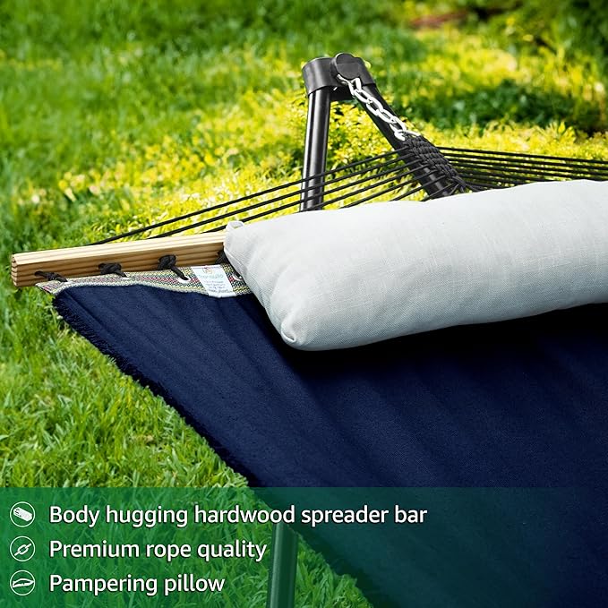 Tranquillo Unity Adjustable Hammock Stand, 800 lbs Capacity Steel Double Hammock Stand for 2 Persons, Premium Pre-Assembled Stand for Indoor Outdoor, Navy