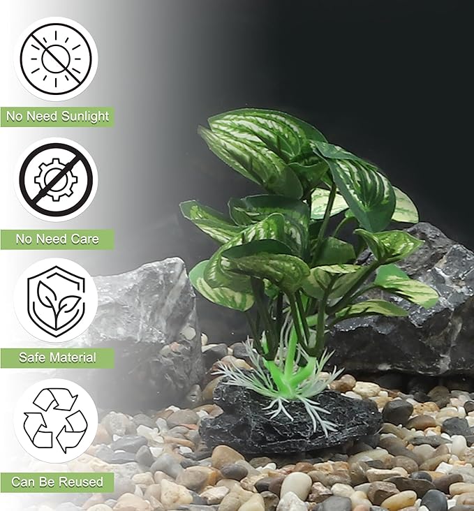 Aquarium Plastic Plants, Silk Aquarium Plants, Silk Plants for Betta Fish Tank, Plastic Plant Decor for Aquarium, Green, Pointed Leaves, 4.33" Tall