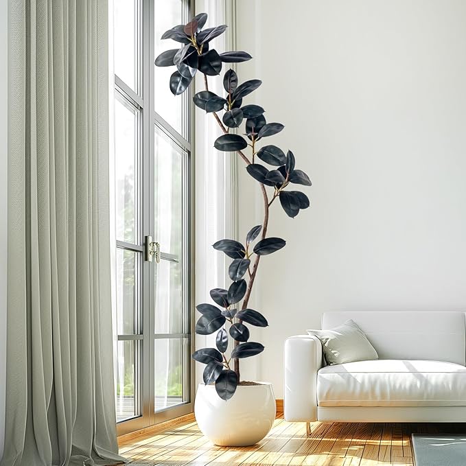 7.2ft Artificial Rubber Tree Faux Plants Indoor Faux Floor Artificial Trees Indoor,Fake Plant Fake Tropical Plants,Large Floor,Real Touch Rubber Tree for Home Decor