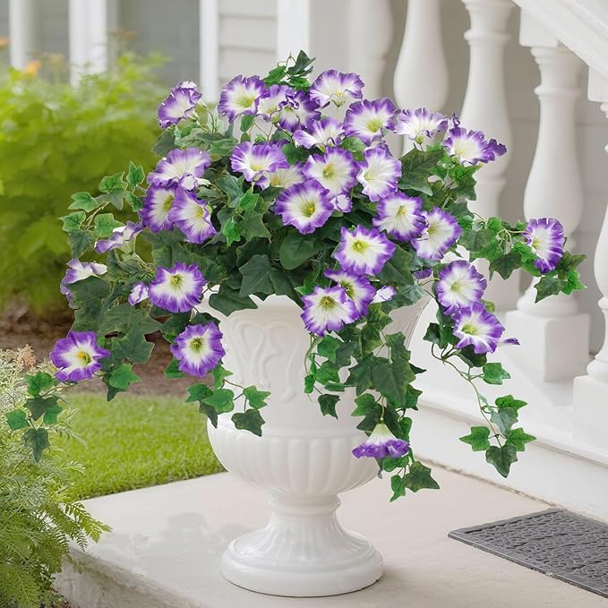 Artificial Fake Flowers Plants for Outdoor Decoration, 2PCS Faux Petunias Silk Plants UV Resistant Realistic Porch Garden Balcony Decor, Fake Flowers for Outdoor Planters Home Decor(Pure purple)