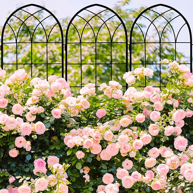 LZRS 2 Pack 71x20in Rustic Iron Arch Decoration Garden Trellis with Black Metal Coating – Perfect for Supporting Climbing Plants Outdoor, Roses, Vines, Flowers, and Vegetables.