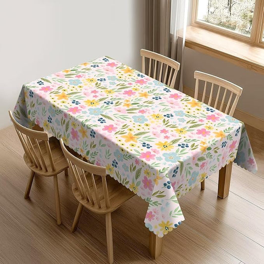 Cute Floral Table Cloth for Dining Tables, Reusable Boho Spring Flowers Tablecloths Rectangle Decoration Kitchen Colorful Wildflowers Summer Table Cover for Holiday,Party,Picnic,54x72Inch