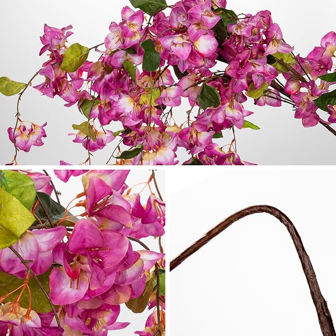 DILATATA Artificial Bougainvillea Branches 47" Long Wisteria Vines Trailing Artificial Flowers for Front Door Porch Planter Urn Patio Balcony Drooping Flowers Purple Bugambilias