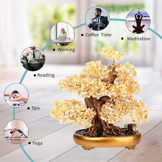 Natural Tree of Life (1,251 Gemone unt) Cryal Tree with Healing Properties - Bonsai Feng Shui Money Tree for Healing and Luck (Citrine),One Size