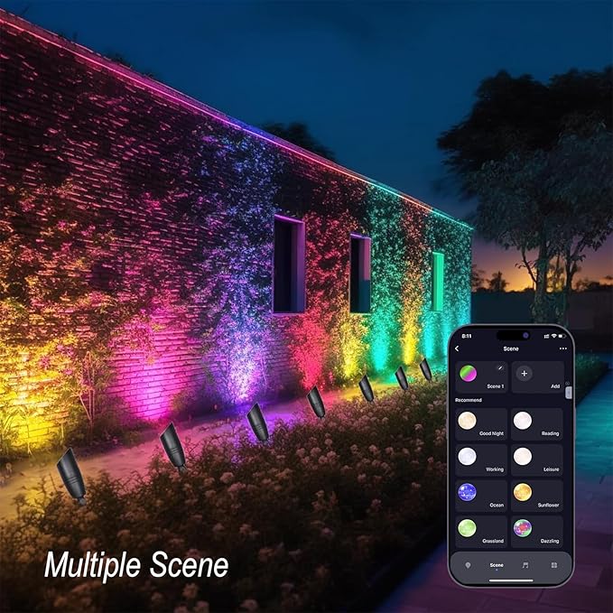 Remote Control RGB Color Changing Landscape Lighting,Low Voltage Spotlights,IP65 Waterproof Uplights for Yard,Heavy Duty Accent Fixtures, Double White MR16 Light Bulbs Included 5W 2700K