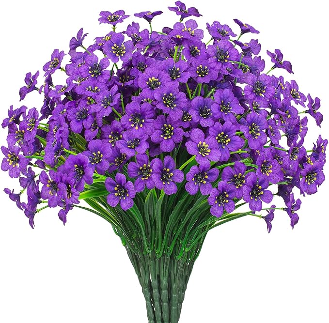 21 Bundles Outdoor Artificial Flowers UV Resistant Fake Silk Flowers No Fade Faux Plastic Plants Garden Porch Window Box Decoration(Purple)