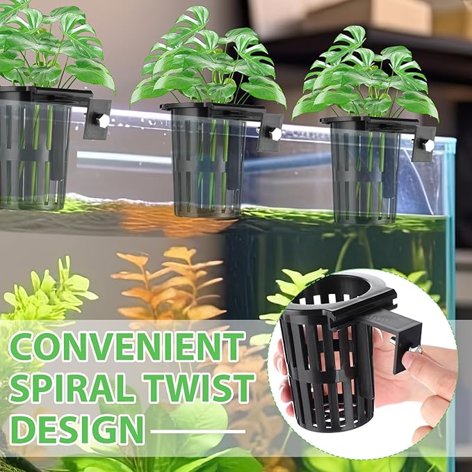 Baderke 8 Pack Aquarium Plant Holder Hanging Aquarium Planter Cup with Extension Hooks for Fish Tank Aquatic Plants Decorations