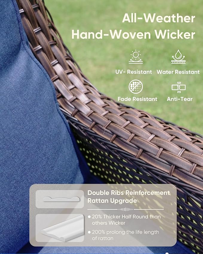 HUMMUH High Back Outdoor Swivel Rocker Patio Chairs Set of 2 with 5-Inch Thick Cushions, All-Weather Wicker Patio Furniture for Porch,Poolside, Deck, and Yard