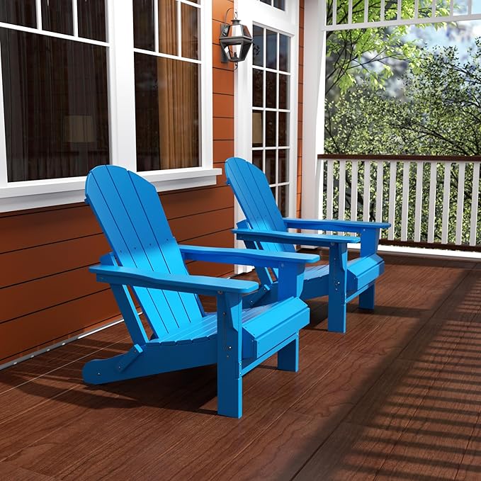 Westin Outdoors Laguna WO Home Furniture Adirondack Chair 2 PCS Set Outdoor Folding Patio Chair for Bon Fire Pit Garden Lawn Backyard Lounging Relaxing (Pacific Blue)