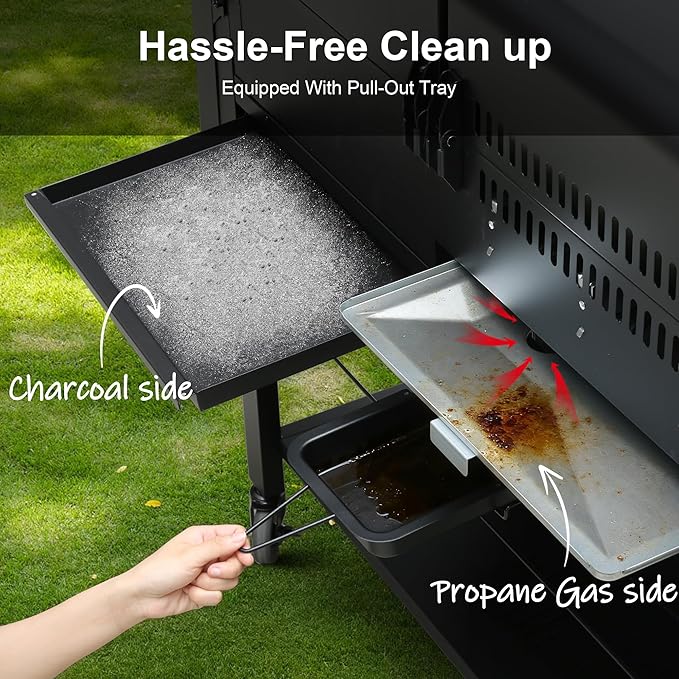 Brand-Man Propane Gas and Charcoal Grill Combo, Dual Fuel BBQ Combo Grill with Stainless Steel Dual Lids & 2 Side Shelves for Outdoor Kitchen & Backyard Barbecue Cooking