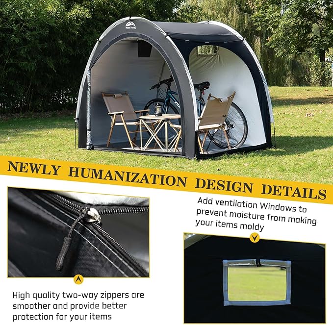Happy Travel Bike Storage Shed Tent,Outdoor Portable Bicycle Storage Sheds with 210D Oxford Fabric PU4000 Waterproof for 2/3/4/6/8 Bikes,Bike Covers Shelter for Motorcycle,Garden Tools,Toys,Lawn Mower