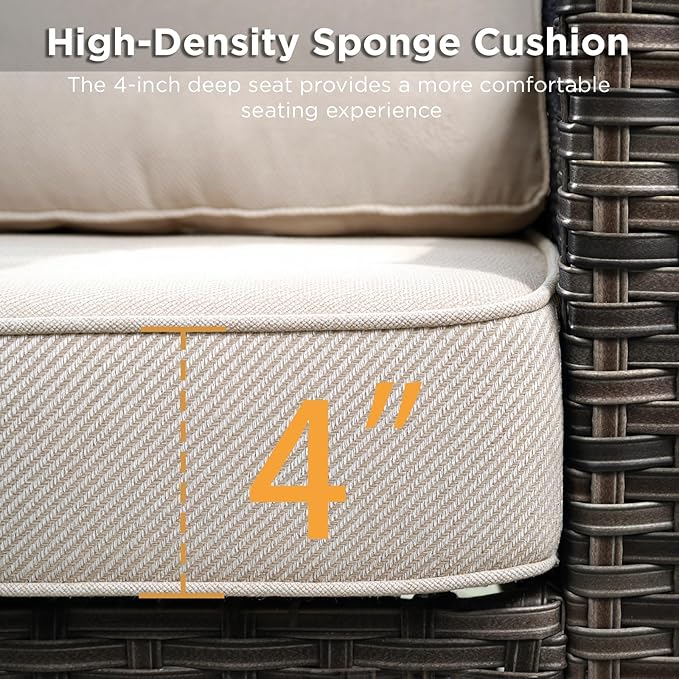 3 Pieces Patio Furniture Sets-All Weather Outdoor Sectional Patio Sofa with Multifunctional Ottomans Thicken Cushion Patio Conversation Set for Deck Porch Balcony(Brown/Beige)