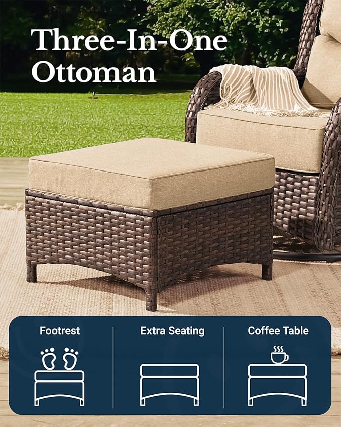 HILLGA Luxury Patio Furniture Set with 6-inch Thick Cushion, Outdoor Loveseat and High Back Swivel Rocker Patio Chairs, 6PCS Wicker Conversation Set for Deck Yard and Poolside, Beige (V2)