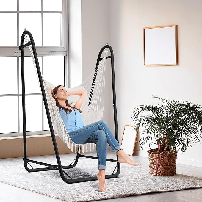 Hammock Chair with Stand,Heavy-Duty Hanging Chair with Stand, for Indoor Outdoor,Sturdy Swing Chair Stand Max Load 350 pounds(Hammock Chair Included)