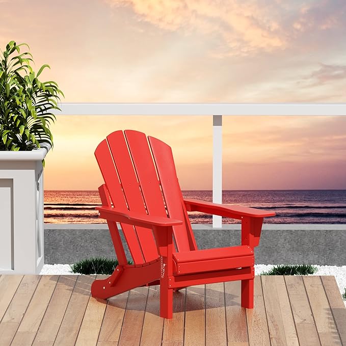 Westin Outdoors Laguna WO Home Outdoor Adirondack Folding Chair Lounger Seat Traditional Retro Home Furniture for Beach, Balcony, Backyard, Lawn, Patio, Pool, Deck, Garden (Red)