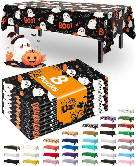 Pureegg Plastic Table Cloth Disposable 8 Pack, 54 x 108 Inch Table Cloths, Vampire Party Decorations, Halloween Tablecloths, Rectangle, Plastic Cover, Leakproof & Sturdy, Halloween Black