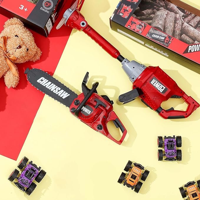 2 Pcs Toy Gardening Tool Set for Kids Toy Chainsaw, Weed Trimmer Battery Powered Gardening Tool Set with Lights and Sounds Gift for Boys Girls