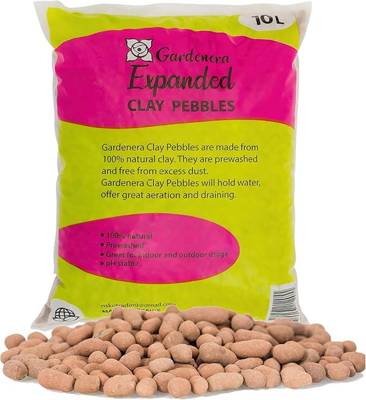 Gardenera Expanded Clay Pebbles for Plants – 4mm-16mm LECA Balls | 100% Natural Hydroton Clay for Drainage, Hydroponics, Aquaponics, Terrariums, Orchids & Indoor Plant Growing Medium - 10 Quarts